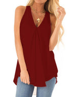 Summer Solid Color Loose Casual Chiffon Sleeveless Top