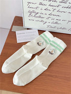 Solid Color Casual White Cotton Socks