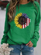 Sunflower Print Long-sleeved Sweatshir Tops