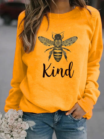 Kind Bee Print Crew Neck Sweatshirt