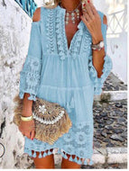 Summer V-Neck Lace Fringe Beach Dress