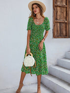 Round Neck Design Sense Vacation Beach Casual Home Floral Bohemian Print Dress