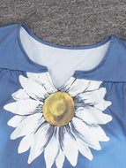 Sunflower Print Blue V-neck Denim Dress