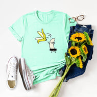 Summer Spoof Banana Undress Print Crew Neck Short Sleeve Fashion Fashion All-match Casual T-Shirt Tops