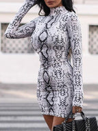 Snake Print Stand Collar Dress