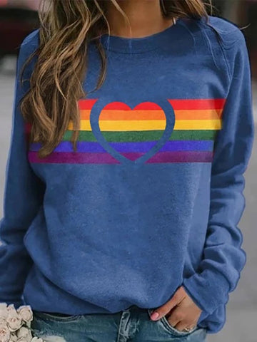 Heart Rainbow Print Round Neck Sweatshirt