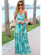 Bohemian Floral Sling Dress Seaside Beach V-Neck Women's Plus Size Robe Maxi Dresses