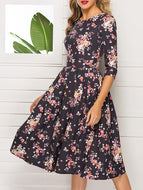 Casual Floral Three-quarter Sleeve Dress