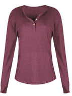 Autumn/winter Solid Color Button Long-sleeved Casual Top