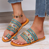 Large Size Flat Sandals Women's Ethnic Style Bohemian Pullover Toe Sandals