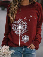 Dandelion Print Long-sleeved Casual Loose Sweater