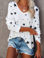 Star V-neck Printed Casual Long-sleeved T-shirt