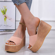 Korean Version Wedge Sandals Platform High Heel Muffin Bottom Slippers Holiday Ladies Shoes