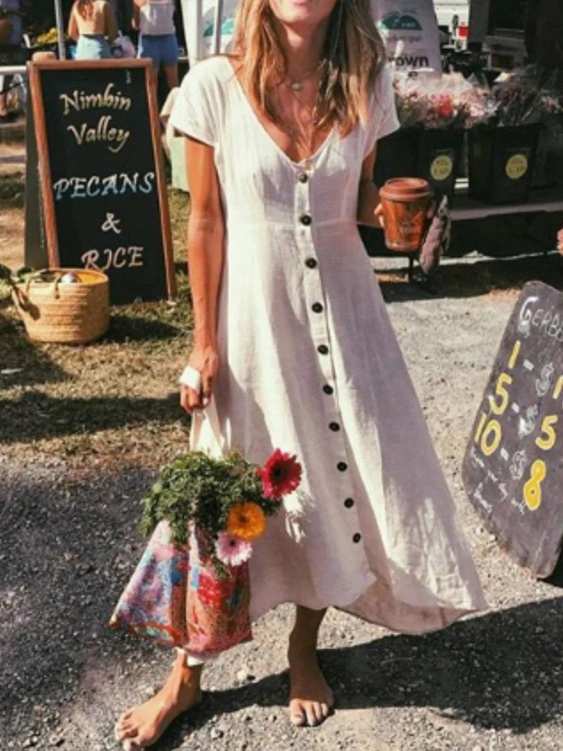 Vintage Bohemian Cotton Linen Dress