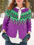 Pure Color Printed Knitted Sweater Sweater