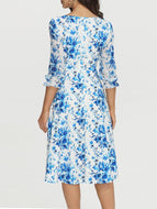 Blue Printed Square Neck Dress