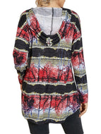 Fall 2021 Women's Retro Printed Shoulder Long Sleeve Casual Hooded Loose T-shirt