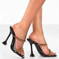 Large Size Metal Chain European and American One-line High-heeled Fashion Women's Sandals