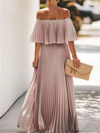 Sexy Off Shoulder Wrap Chest Pressed Chiffon Evening Dress Loose Maxi Dresses For Women