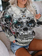 Women's Long Sleeve Skull Print Sweatshirt