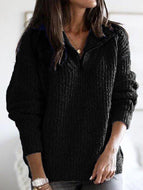 Autumn and Winter Zipper Pullover Long Sleeve Loose Sweater