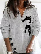 Autumn New Style Lapel Cat Zipper Long-sleeved Sweatshirt