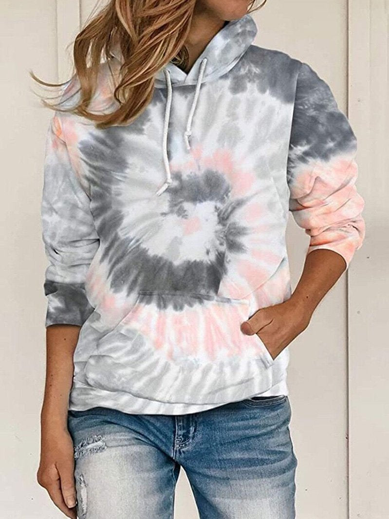 Casual Tie-dye Printed Loose Hooded Sweatshirt