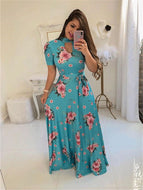 Fashion Digital Printing Floral Fashion Style Large Swing Dress Women Loose Maxi Dresses