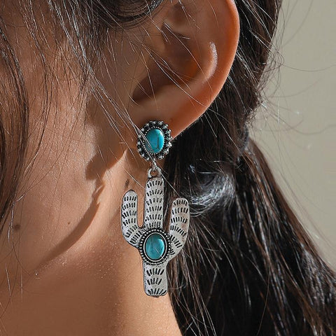 Vintage Cactus Turquoise Ladies Earrings