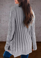 Button Pocket Sweater Long Sleeve Cardigan - Light Grey