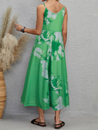 Spring/Summer Women's Sling V-Neck Sleeveless Long Floral Dress