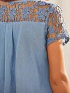 Light Blue Denim Mid-length Lace Stitching Dress