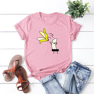 Summer Spoof Banana Undress Print Crew Neck Short Sleeve Fashion Fashion All-match Casual T-Shirt Tops