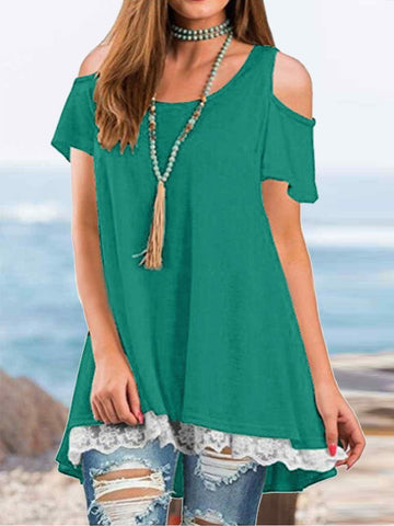 Round Neck Strapless Short Sleeve Lace Up T-shirt