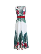 Summer Floral V Neck Sleeveless Waist Slim Temperament Dress