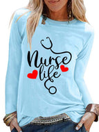 Nurseeireg Letter Print Casual Crew Neck Long Sleeve T-shirt