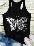 Black Butterfly Printed Casual Sleeveless Vest