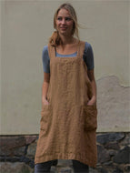 Women's Cotton Linen Apron Long Girth Loungewear Loose Long Dress