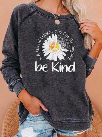 Women's Sweatshirts Be Kind Little Daisy Print Sweatshirt