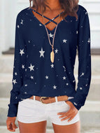 Star Print V-neck Top