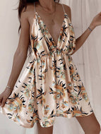 Summer Floral V-neck Backless Sexy Suspender Dress