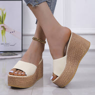 Korean Version Wedge Sandals Platform High Heel Muffin Bottom Slippers Holiday Ladies Shoes