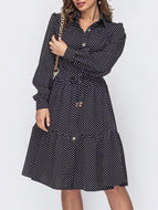 Single-breasted Button Black Polka-dot Dress