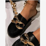 Metal Chain Toe Cap Half Slippers