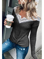 Lace V-neck Hem Twisted Long Sleeve Sweater