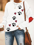 Dog Paw Print Long Sleeve Crew Neck Sweatshirt