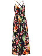 Bohemian Floral Sling Dress Seaside Beach V-Neck Women's Plus Size Robe Maxi Dresses