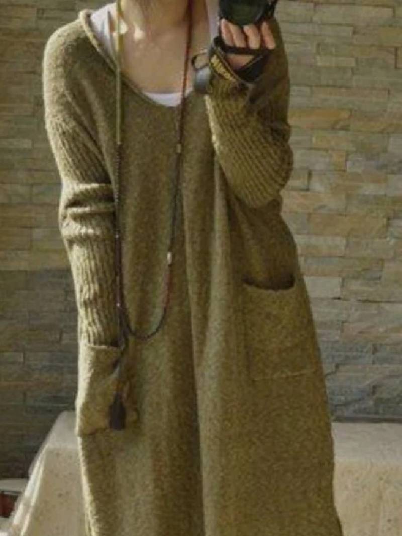 V-neck Pullover Loose Long Knitted Dress