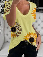 Sunflower Print Short-sleeved Round-neck T-shirt