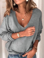 Women's Fashion Long-sleeved V-neck Loose Casual Tops